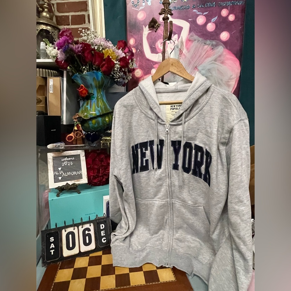 John Galt Christy New York Full Zip Hoodie in light gray.